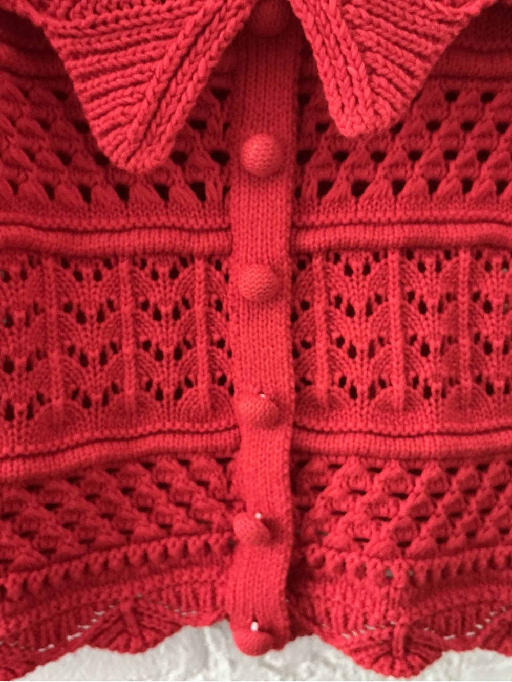 Blu Pepper Red Crochet Knit Cropped Top Cold Shoulder Ruffle Accent Boho Size M - Picture 5 of 12